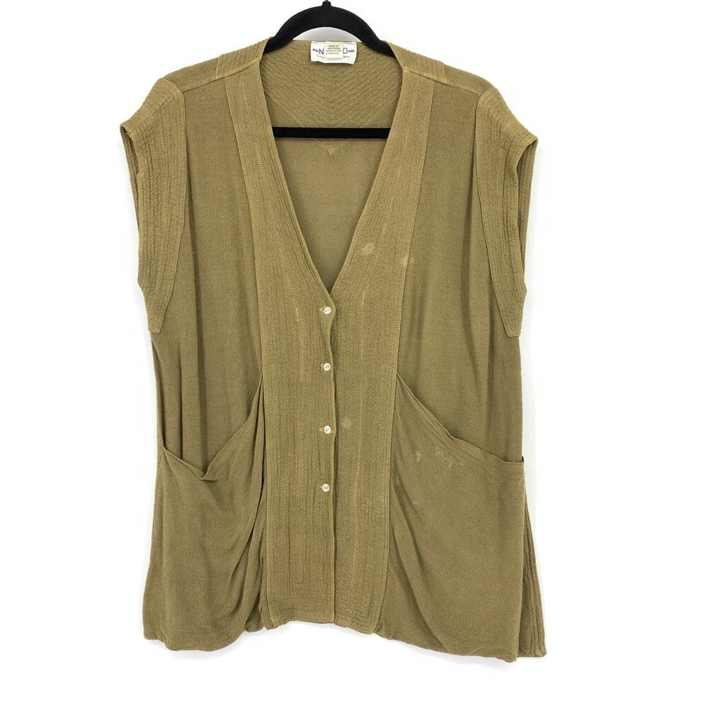 Vintage V-Neck Button Front Vest Womens Size L/XL Tan Khaki Cotton Blend *FLAWS